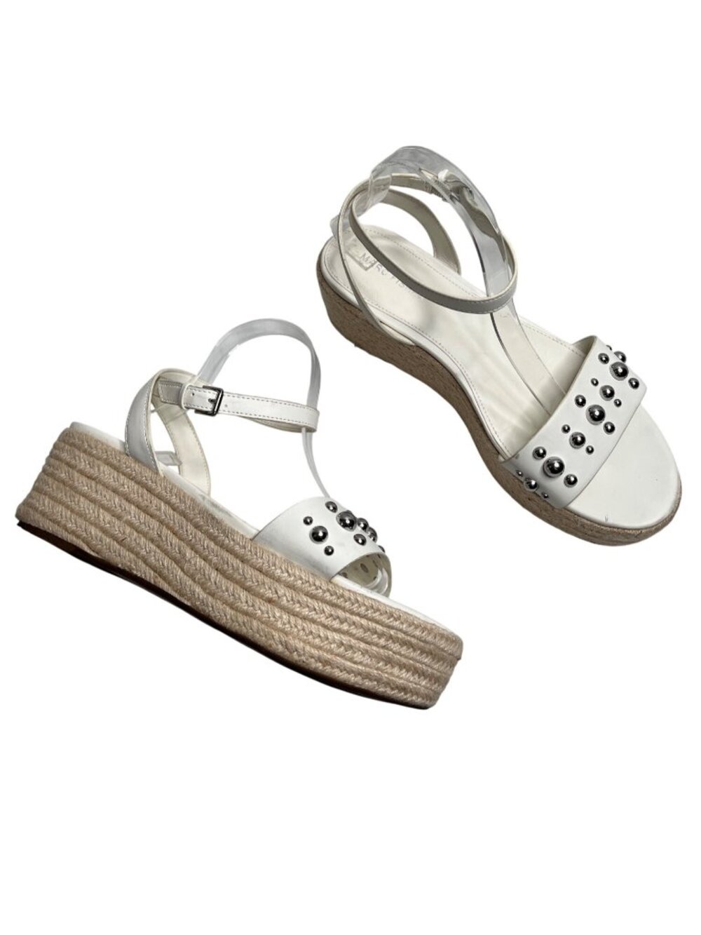 Marc Fisher White Studded Espadrille Platform Sandals 9.5